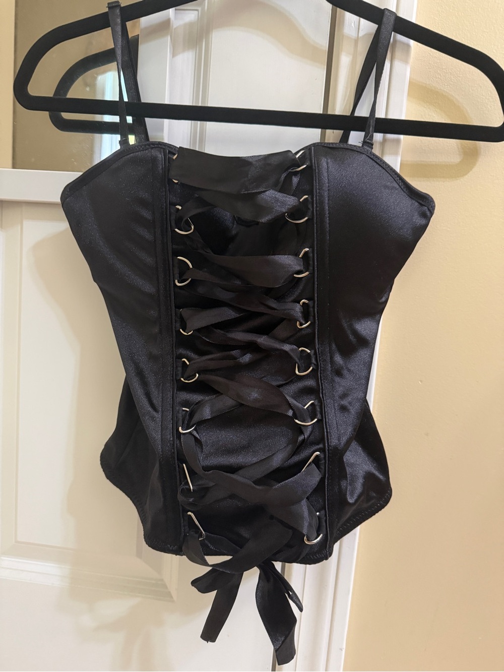 Spirit Black Satin Lace-Up Corset Camisole